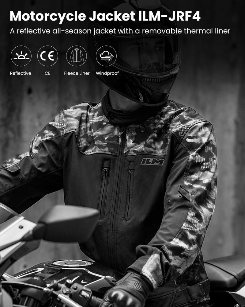 ILM Motorcycle Riding Jacket Reflective with CE Armor and Detachable Thermal Liner Dual Sport All Season for Men Model JRF4 (Black,L) - Image 3